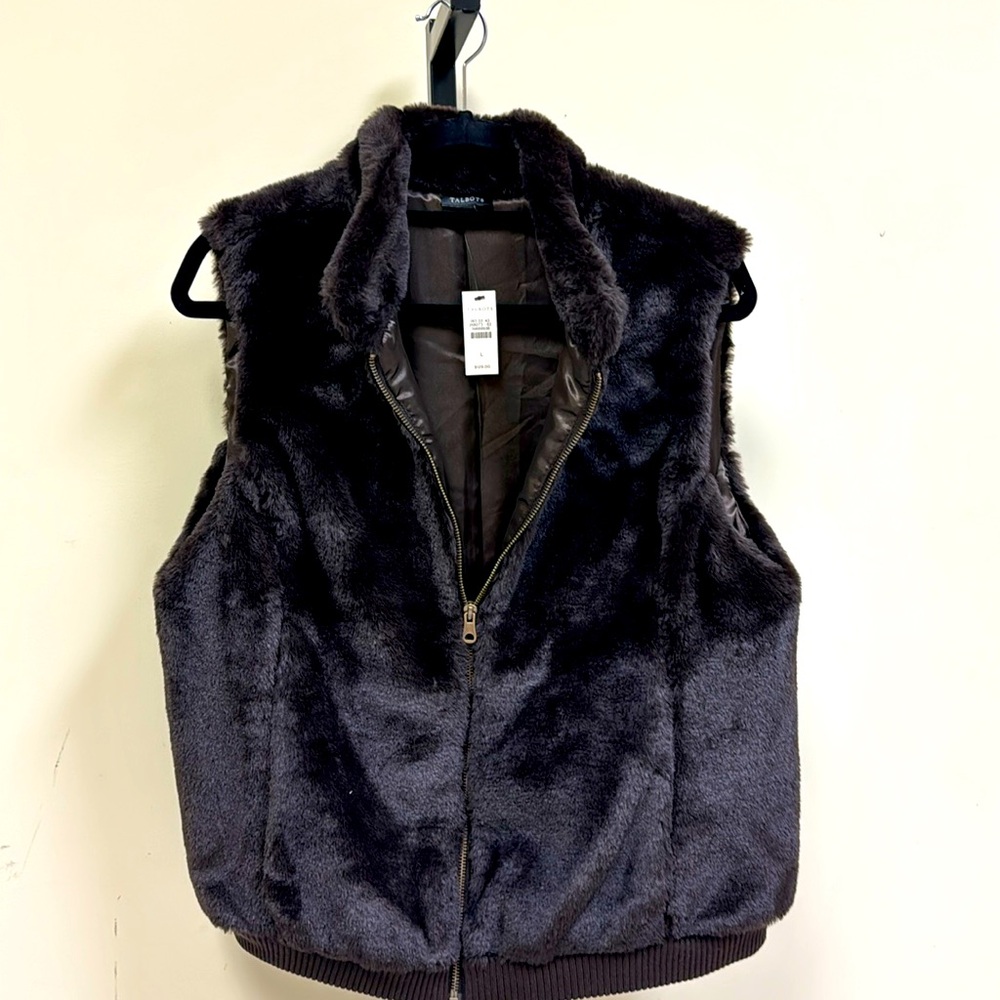 Talbots dark chocolate brown faux fur vest